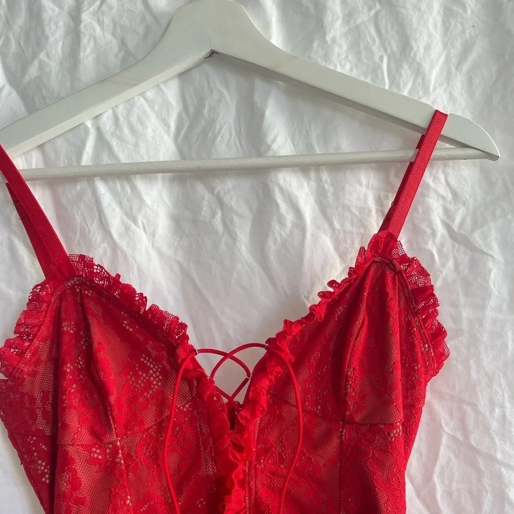For Love And Lemons red gracie high low lace slip dress Size Small